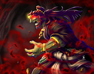 A digital painting of Ganondorf as seen in the game The Legend of Zelda: Tears of the Kingdom.
